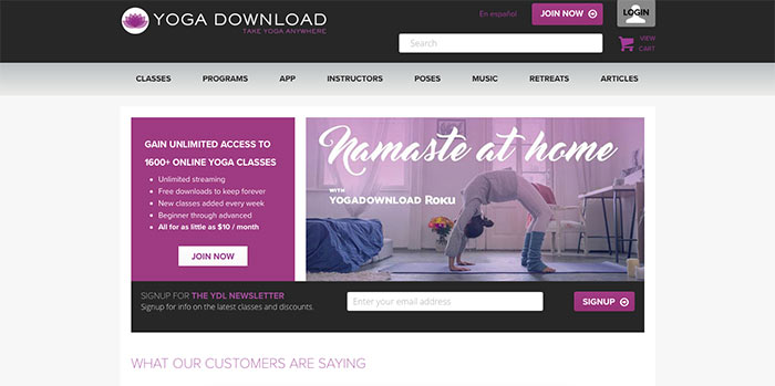 screenshot of website yoga download practicing yoga at home