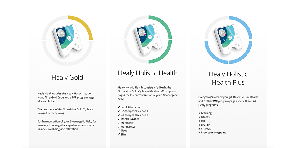 images of 3 medical frequency devices in yellowfins , green and blue colors - heal app reviews